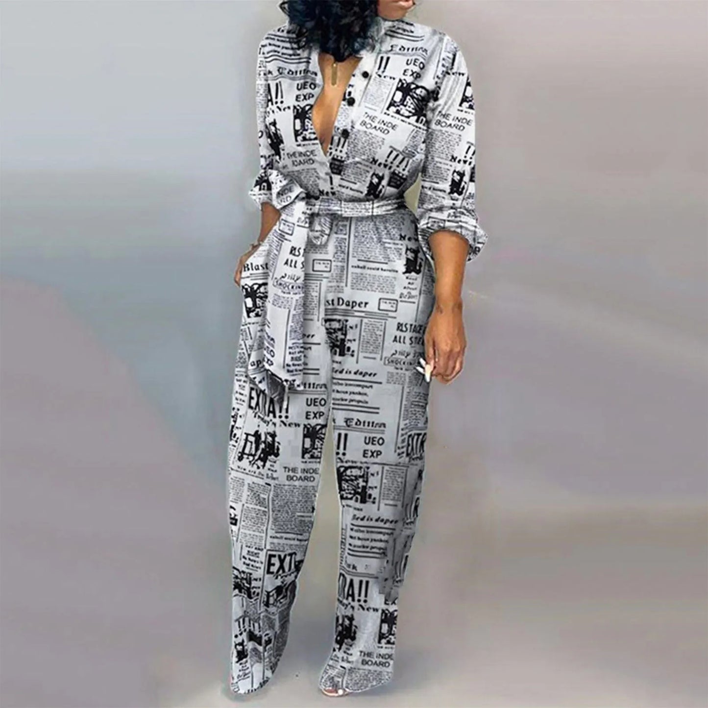 Women's Sexy Cardigan Long Sleeve Plus Size Jumpsuit