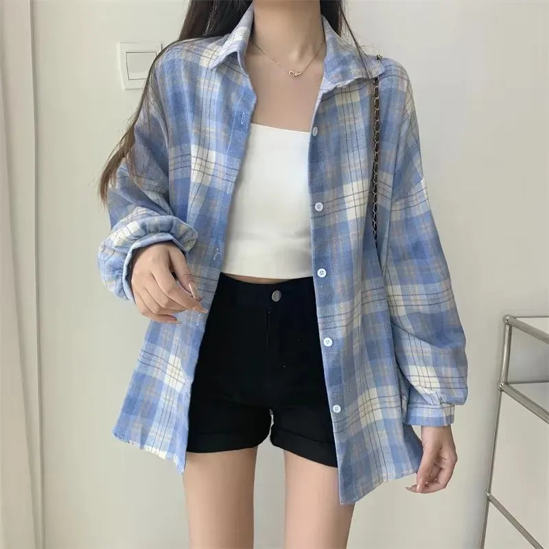 Plaid Shirt Women Fashion Autumn Long Sleeve Top