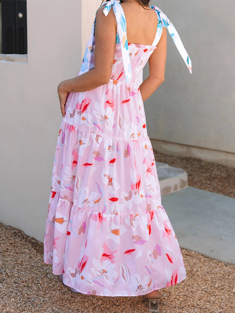 Women s Boho V-Neck Maxi Dress with Ruffle Hem