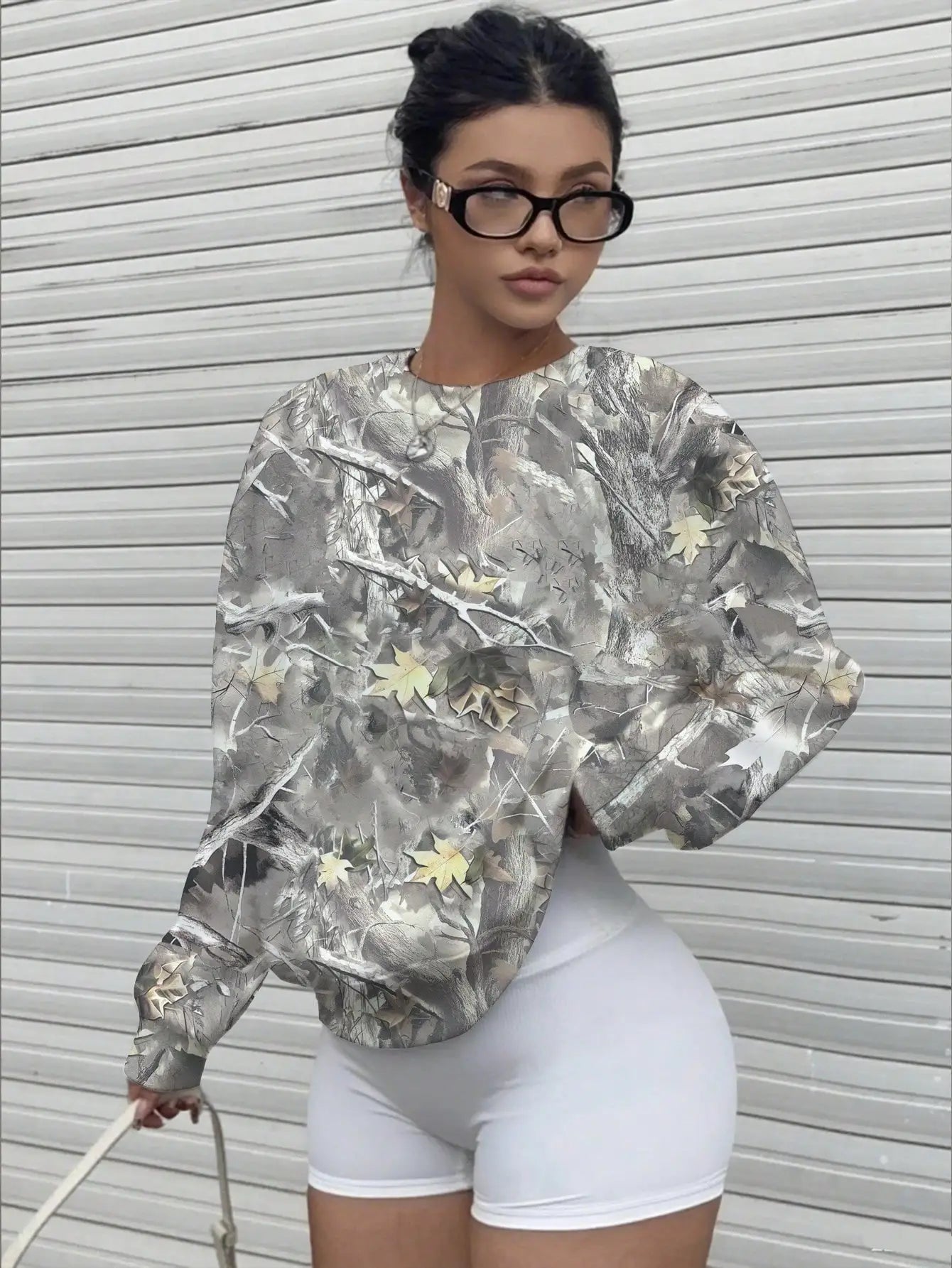 Women's Camo Print Long Sleeve Crewneck Sweatshirt