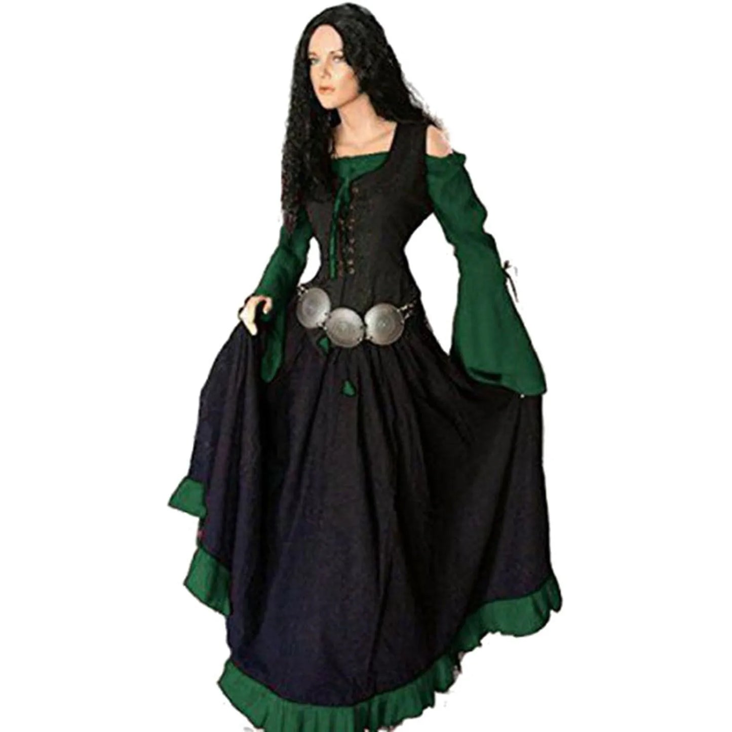 Women'S Medieval Retro Gothic Punk Dress Women Off Shoulder Vintage Dresses Drawstring Girdling Gothic Dress Ropa Europea