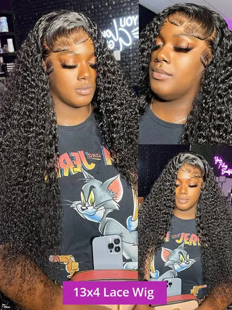 Deep Curly Lace  Real Human Hair Wigs For Women Wet And Wavy