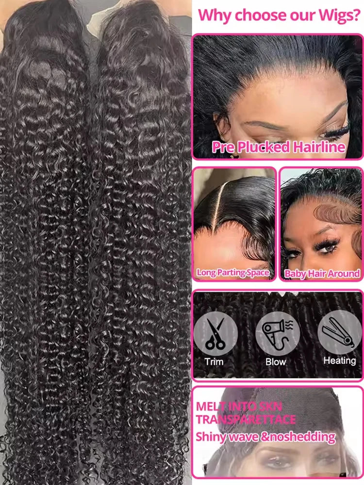 Deep Curly Lace  Real Human Hair Wigs For Women Wet And Wavy