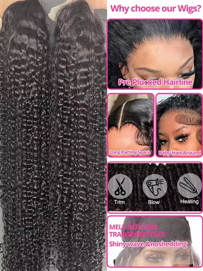 Deep Curly Lace  Real Human Hair Wigs For Women Wet And Wavy