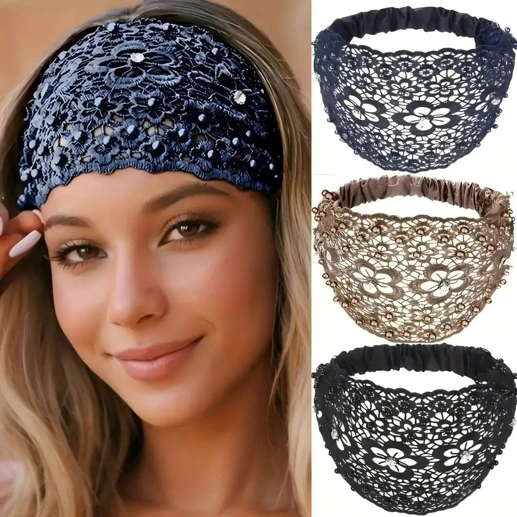 Women's Floral Headband  Beaded Details, Wide Comfortable Hair Bands