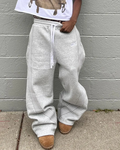 Casual Loose Straight Leg Pants Striped
