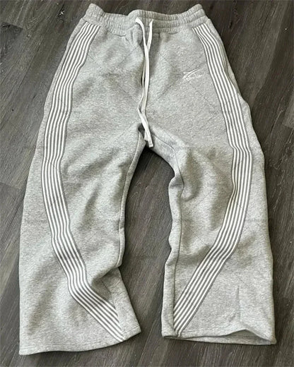 Casual Loose Straight Leg Pants Striped