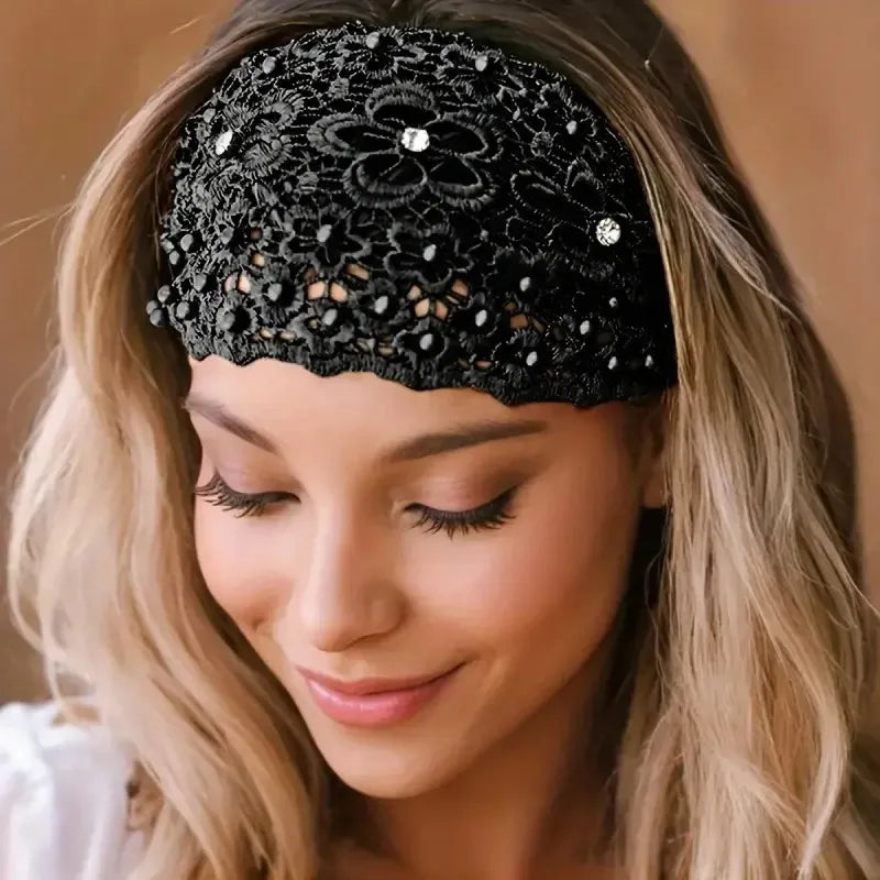 Women's Floral Headband  Beaded Details, Wide Comfortable Hair Bands