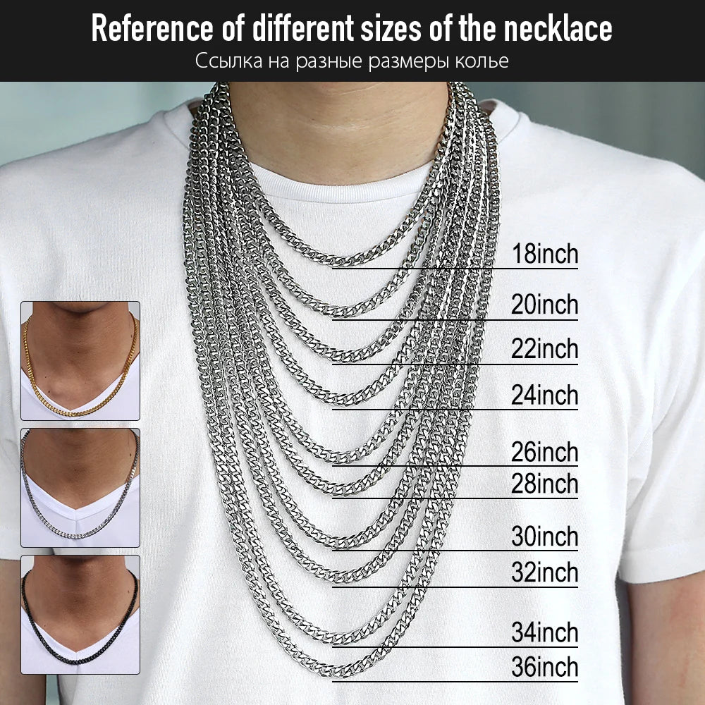 Necklaces Chains Stainless Steel Black Gold Silver