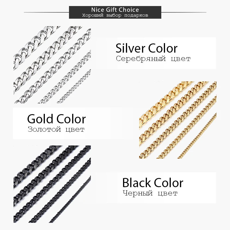 Necklaces Chains Stainless Steel Black Gold Silver
