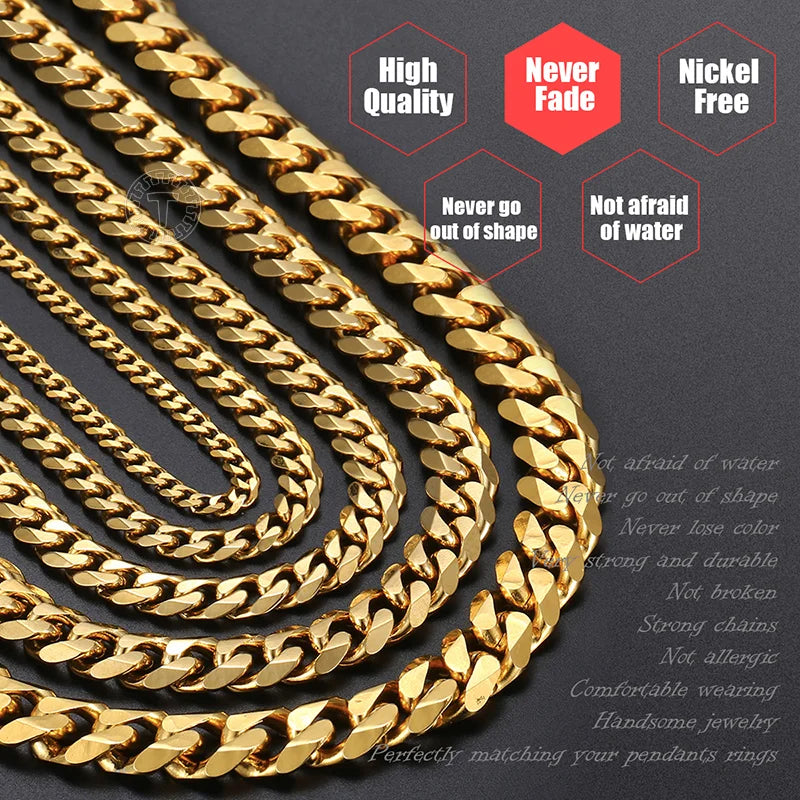 Necklaces Chains Stainless Steel Black Gold Silver