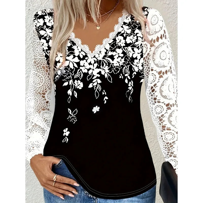 Casual Shirt Vintage Button V Neck Hollow