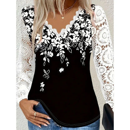 Casual Shirt Vintage Button V Neck Hollow