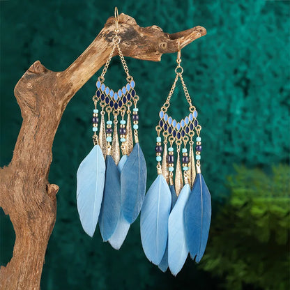 Feather Dangle Earrings For Women Bohemian