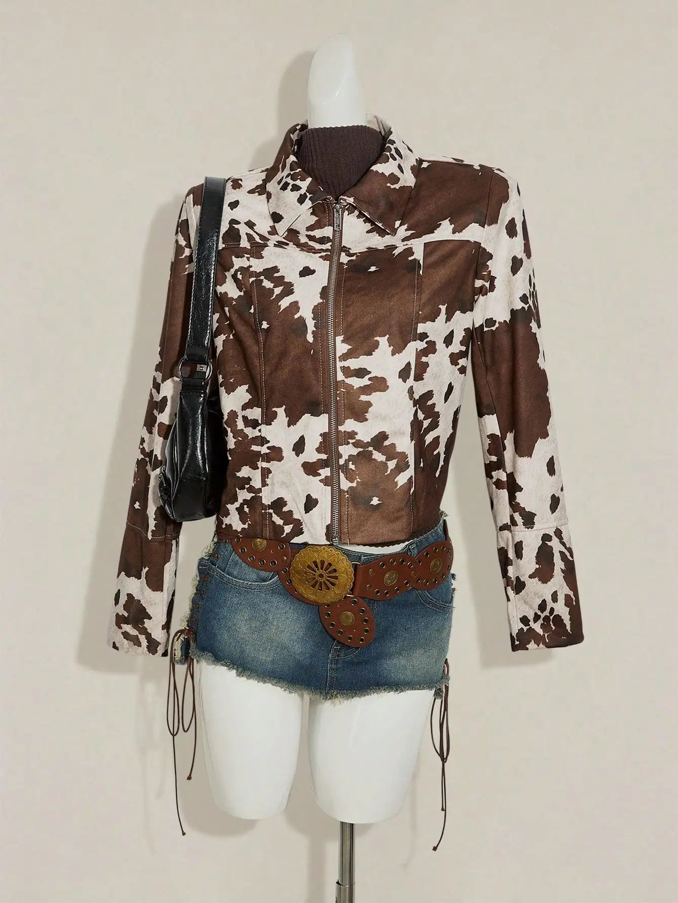 Women's Western Cow Print Zip-Up Jacket