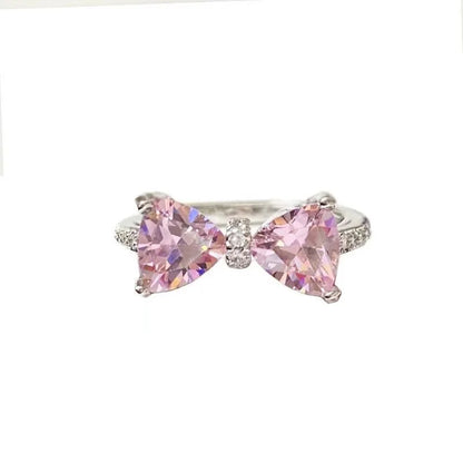 Exquisite Pink Zircon Bowknot Open Ring