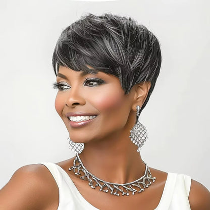 Cut Wig for Black Women Short Cut Wig Black Mixed With Red
