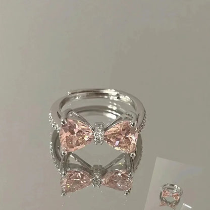 Exquisite Pink Zircon Bowknot Open Ring
