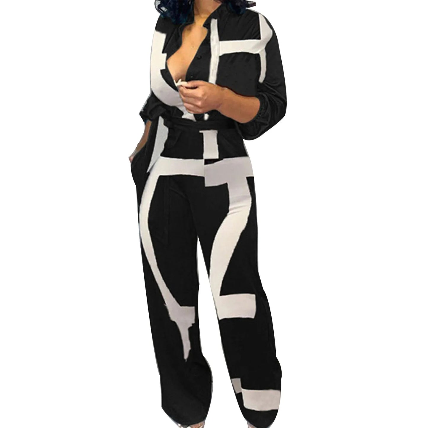 Women's Sexy Cardigan  Long Sleeve Plus Size Jumpsuit