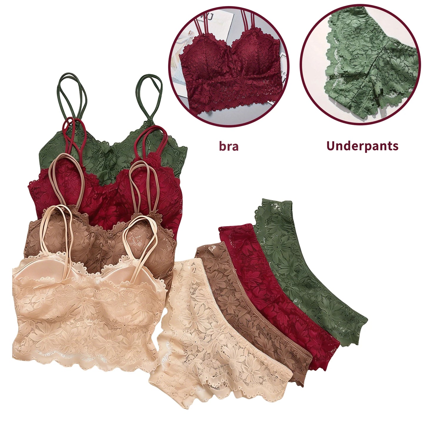 4pcs Woman's Lace Bra Breathable & Comfortable Underwear