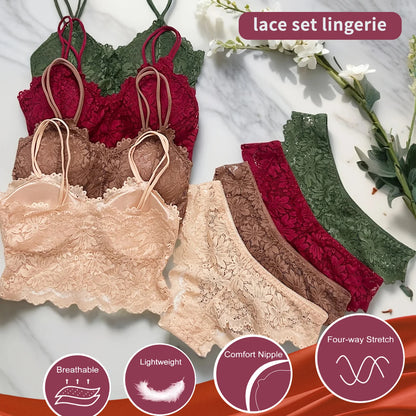 4pcs Woman's Lace Bra Breathable & Comfortable Underwear