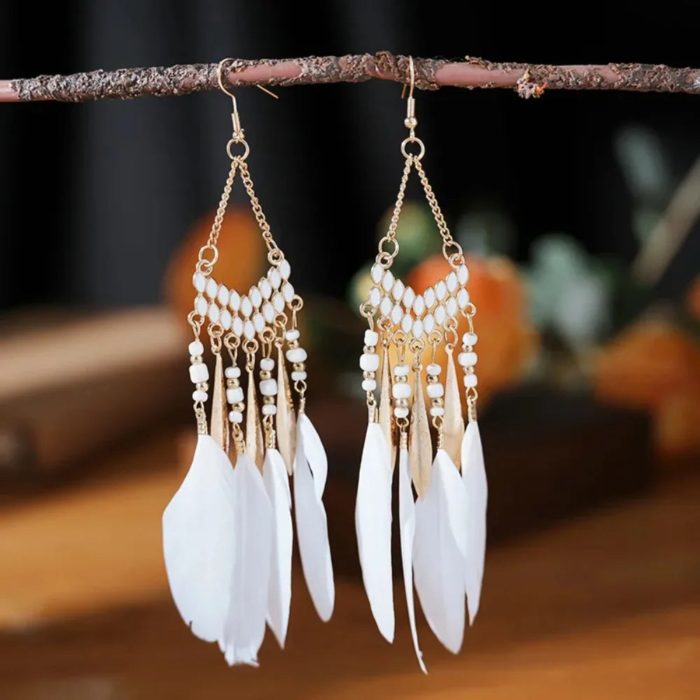 Feather Dangle Earrings For Women Bohemian