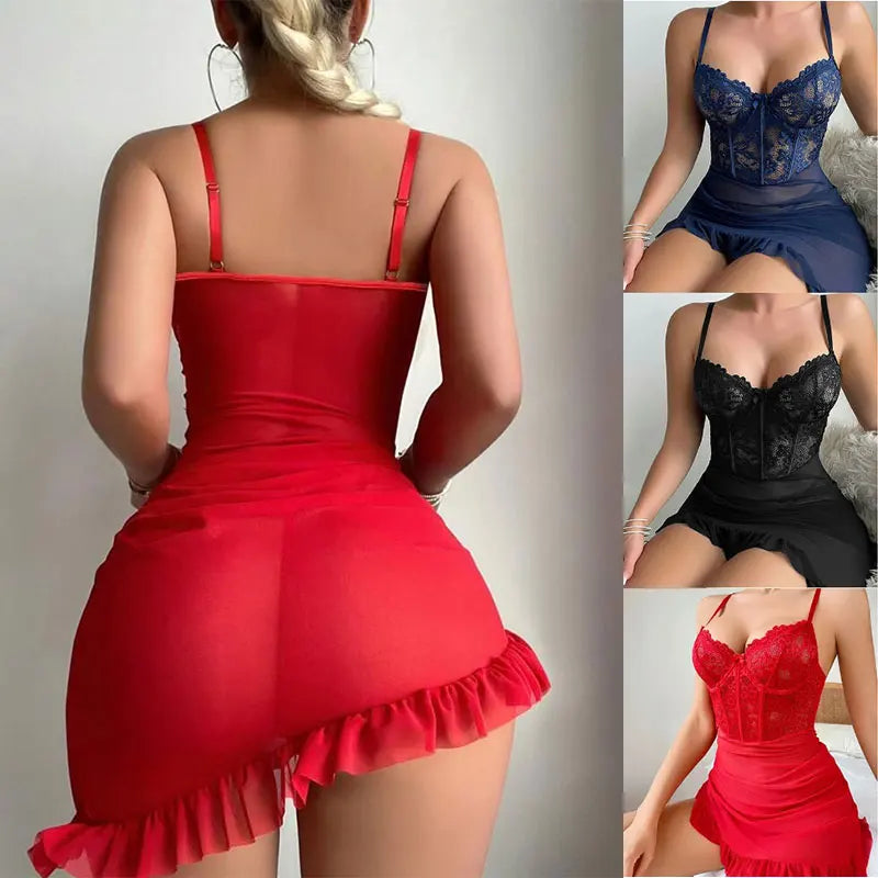 Bra Erotic Set 
Lingerie Women's See Through Lace Nightdress Nighty