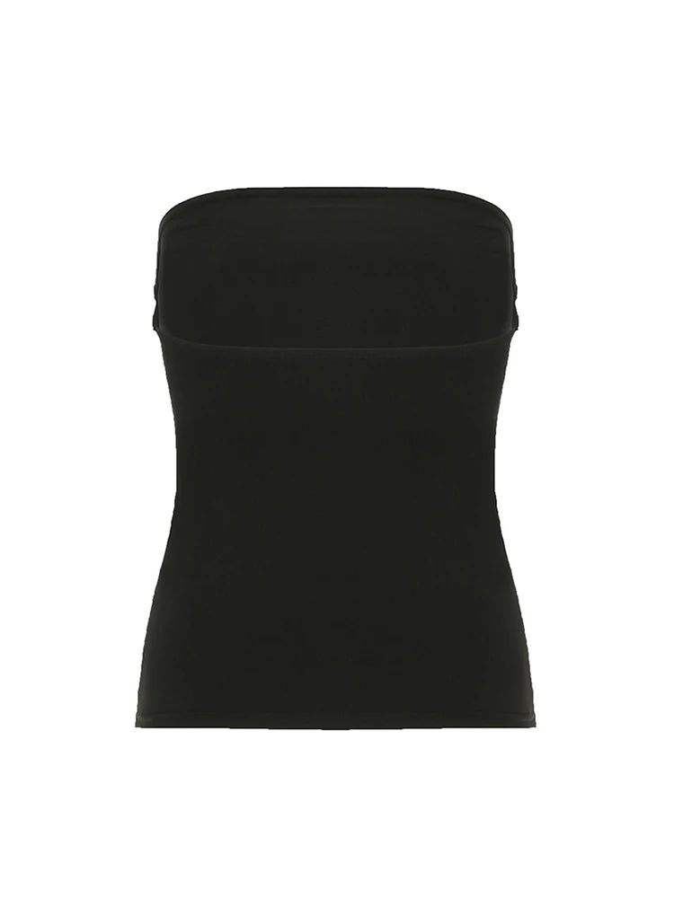 Gothic Print Black Tube Top Women Strapless Skinny Cropped