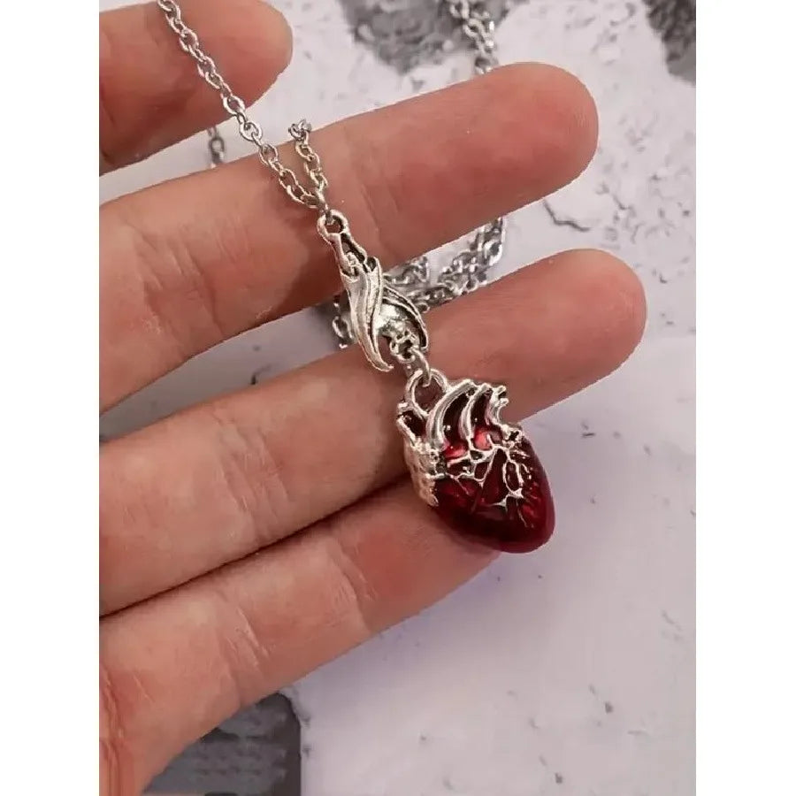 Punk Style Bat & Heart Design Pendant Necklace,
