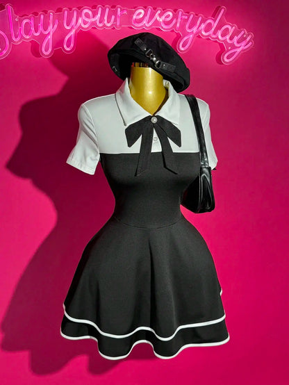 Block Mini Dress with Ruffle Hem, A-Line Fit for Casual Date Party