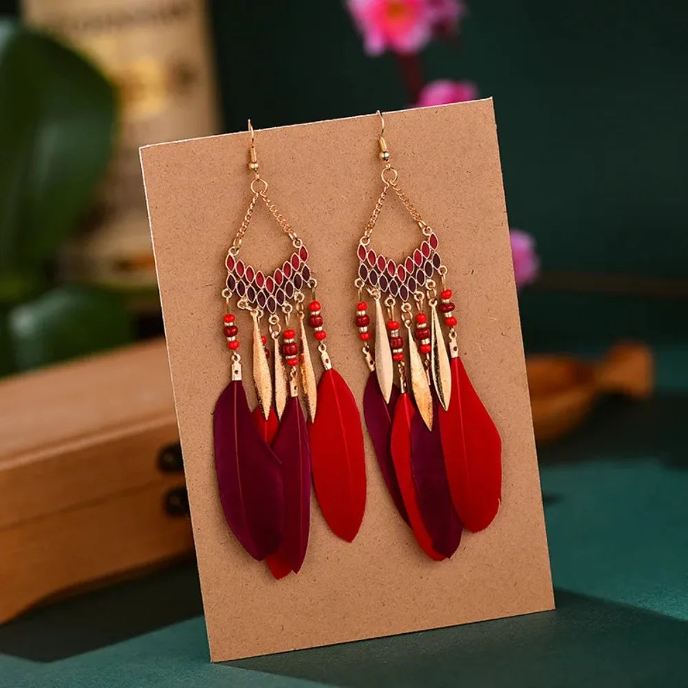 Feather Dangle Earrings For Women Bohemian