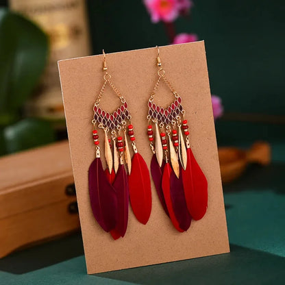 Feather Dangle Earrings For Women Bohemian
