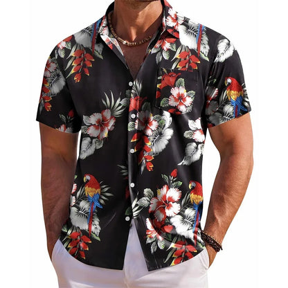 Men s Floral Print Short Sleeve Button Down Shirt