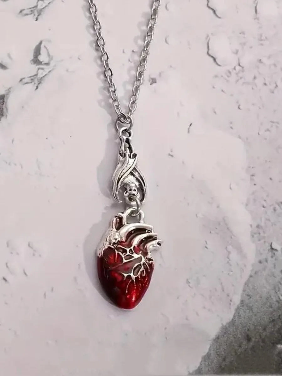 Punk Style Bat & Heart Design Pendant Necklace,