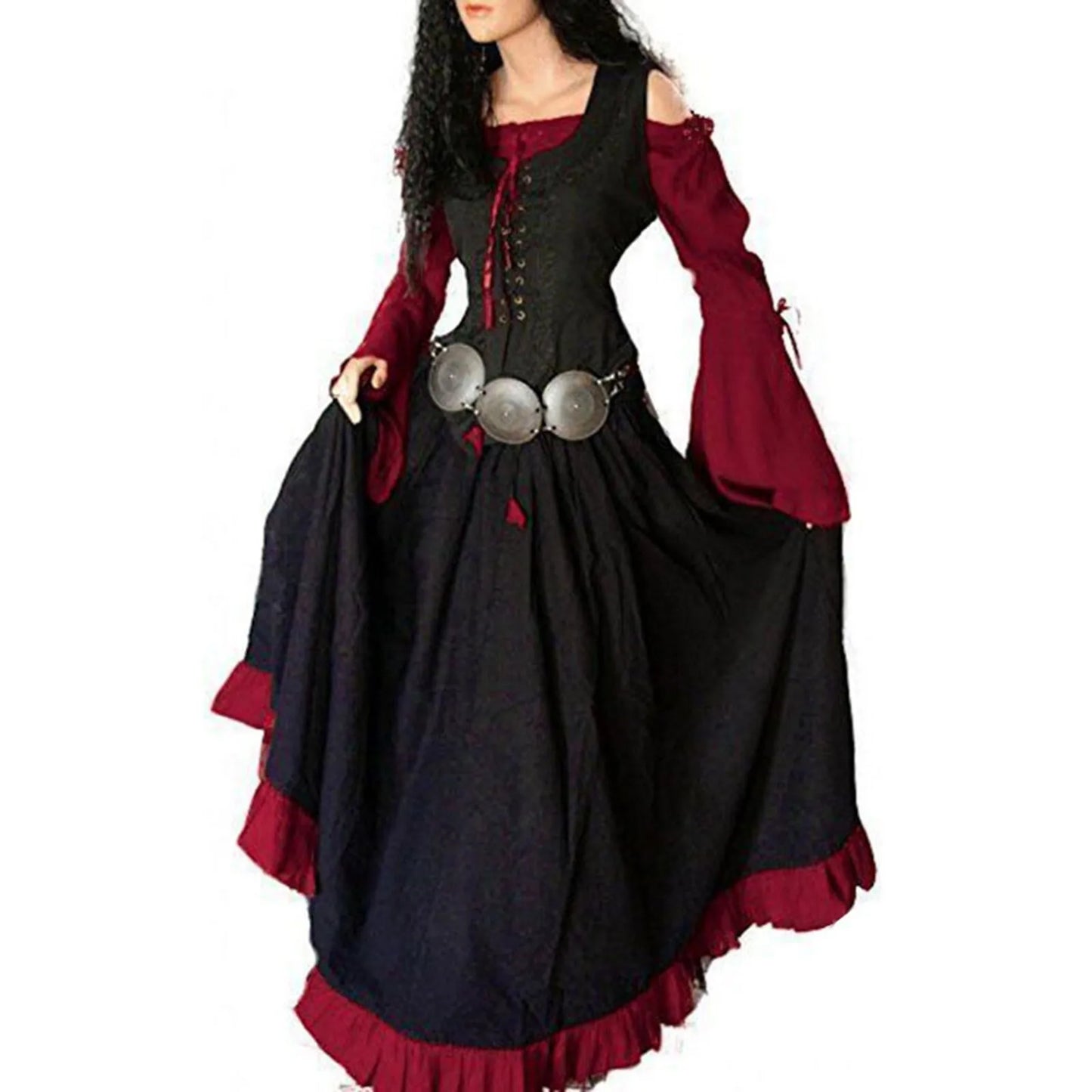 Women'S Medieval Retro Gothic Punk Dress Women Off Shoulder Vintage Dresses Drawstring Girdling Gothic Dress Ropa Europea