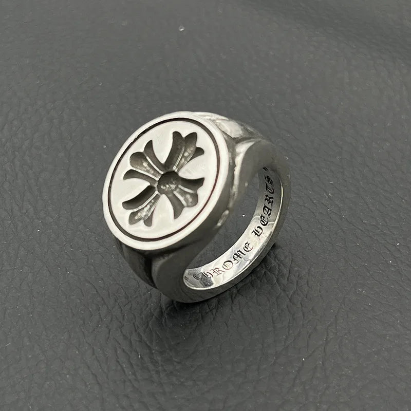 S925 Sterling Silver Retro Floral Seal Ring,