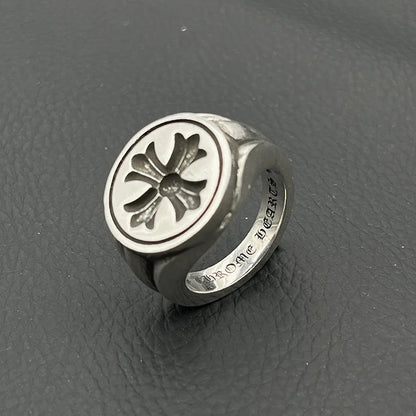 S925 Sterling Silver Retro Floral Seal Ring,