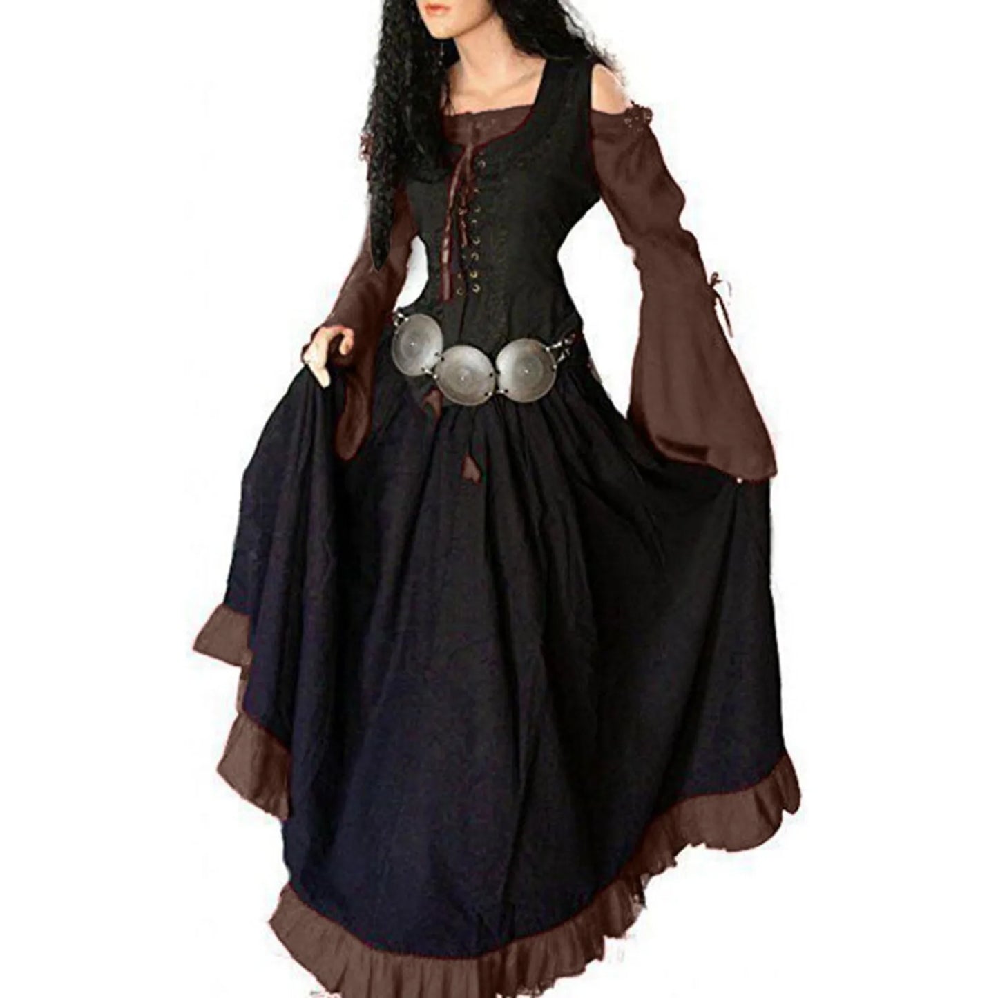 Women'S Medieval Retro Gothic Punk Dress Women Off Shoulder Vintage Dresses Drawstring Girdling Gothic Dress Ropa Europea