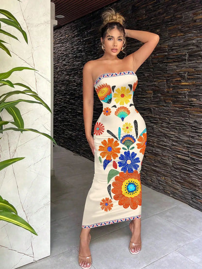 Bohemian Floral Print Maxi Beach Casual Dress