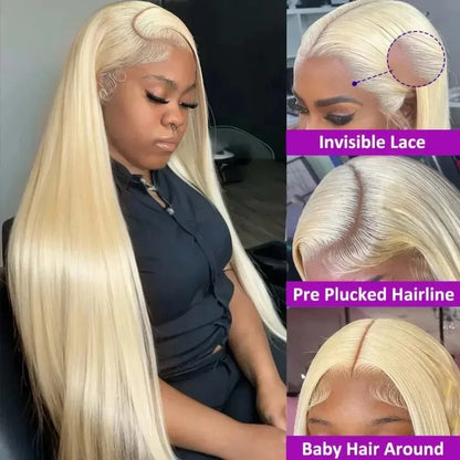 Blonde Colored Straight Human Hair Wigs Lace Front Wigs For Women