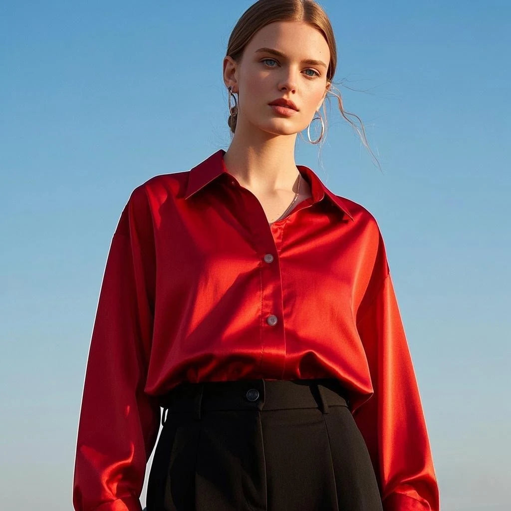 Casual Shirt Elegant Blouses For Women Satin Multicolor