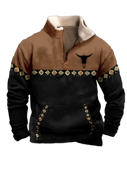 Vintage Western Hoodie  Aztec Cowboy Design