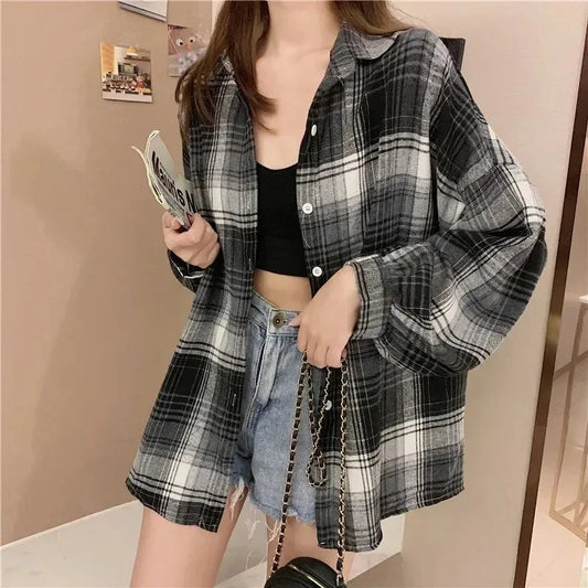 Plaid Shirt Women Fashion Autumn Long Sleeve Top