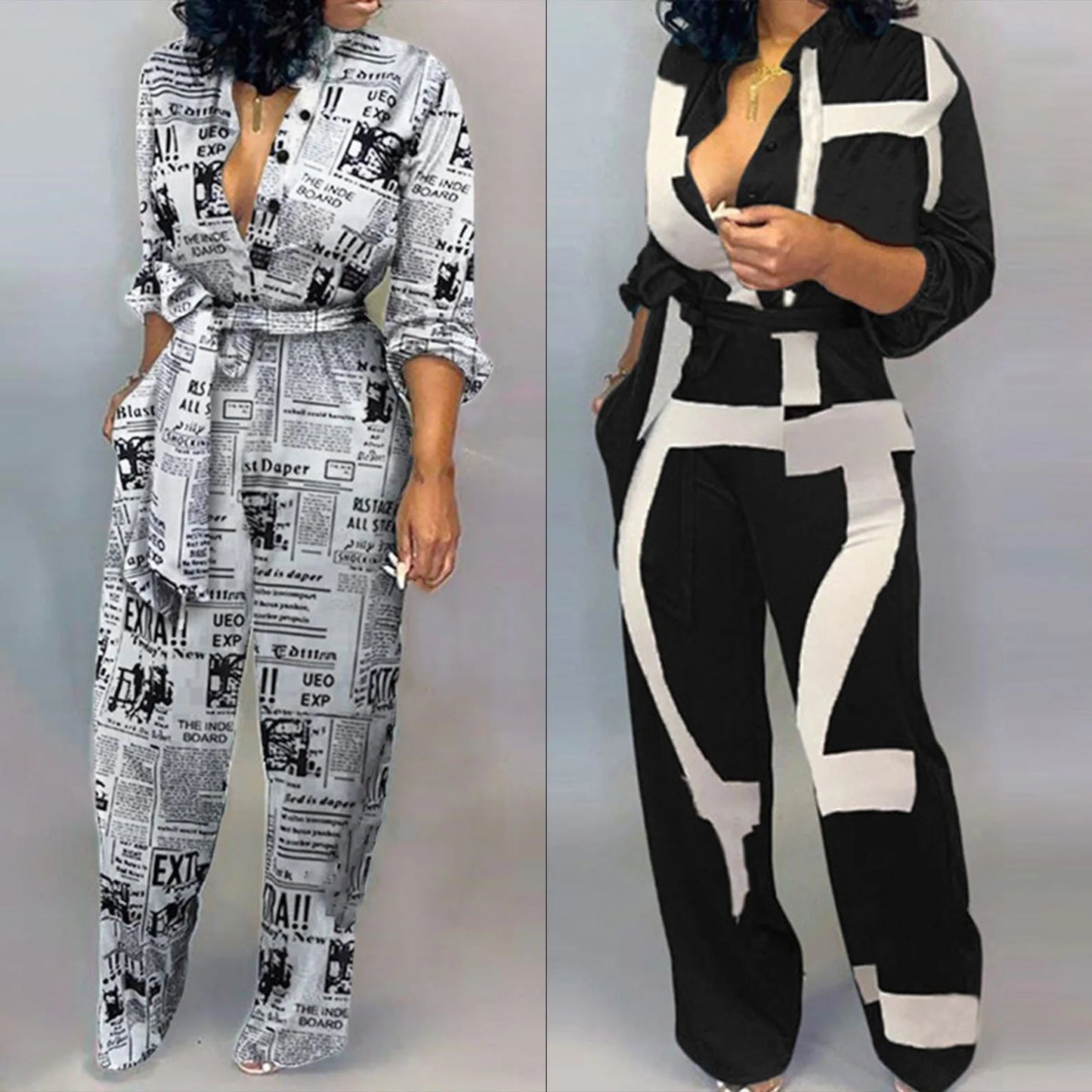 Women's Sexy Cardigan  Long Sleeve Plus Size Jumpsuit