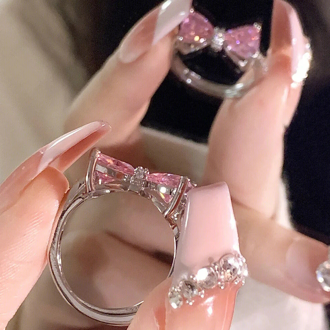 Exquisite Pink Zircon Bowknot Open Ring