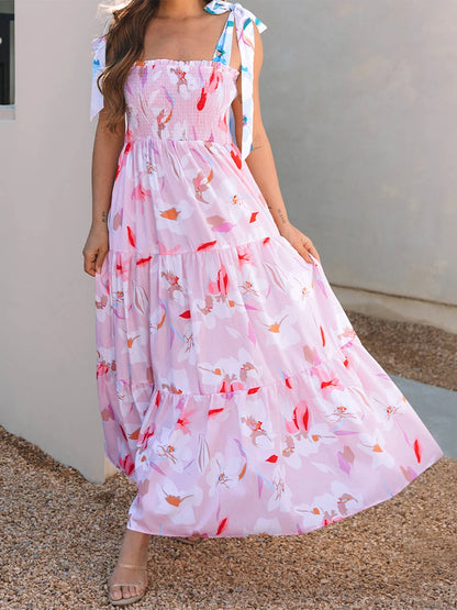 Women s Boho V-Neck Maxi Dress with Ruffle Hem