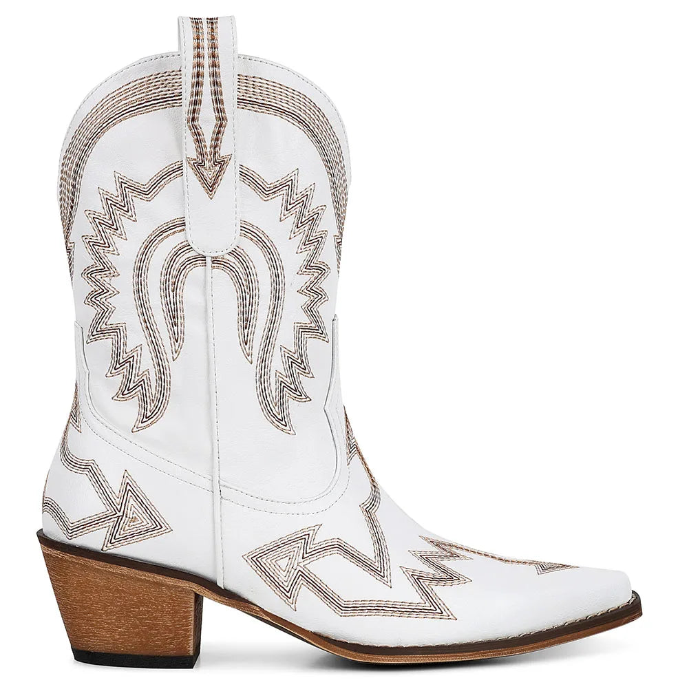Women's Metallic Cowboy Boots Embroider Pointed Toe