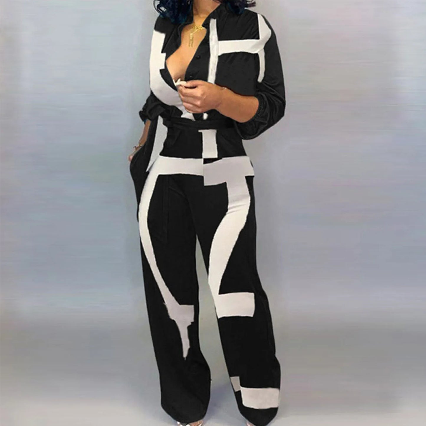 Women's Sexy Cardigan  Long Sleeve Plus Size Jumpsuit