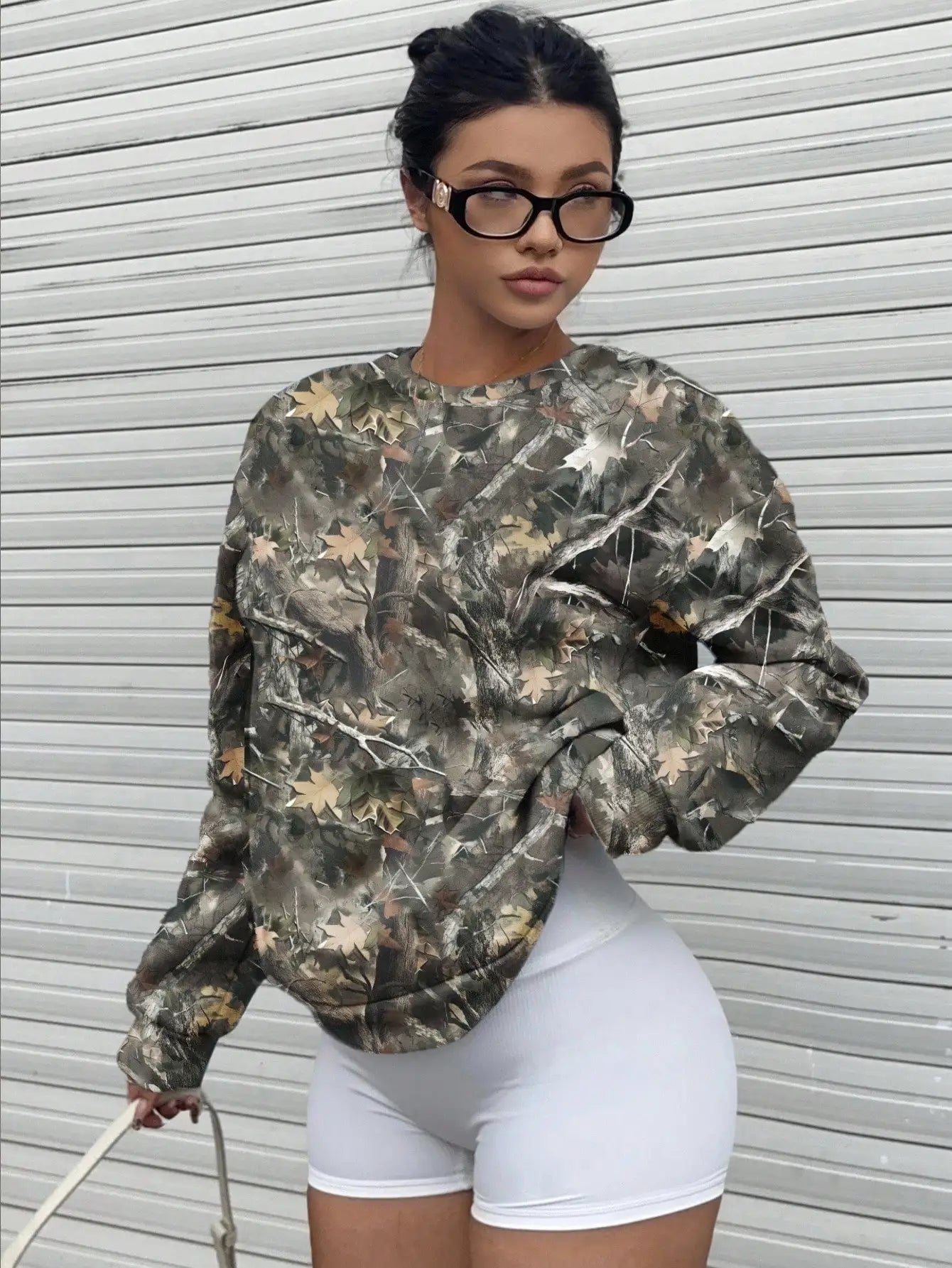 Women's Camo Print Long Sleeve Crewneck Sweatshirt