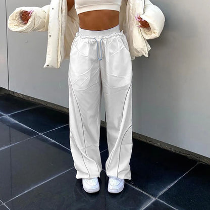 Y2K Techwear Sweatpants Women Streetwear Korean Hip Hop Harajuku High Waist Pants Oversized White Wide Leg Joggers Trousers